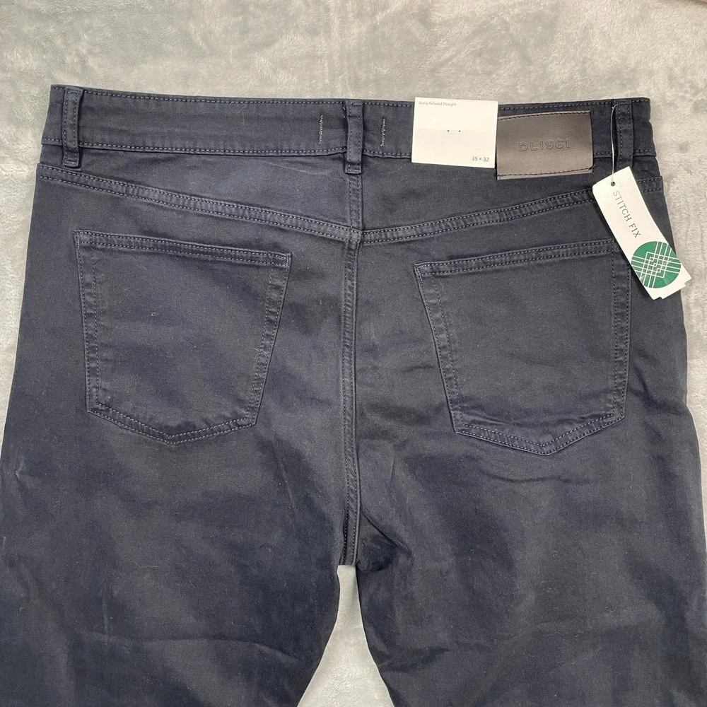 DL1961 Avery Relaxed Straight Pants Mens 35x32 Navy Blue Twill Stretch